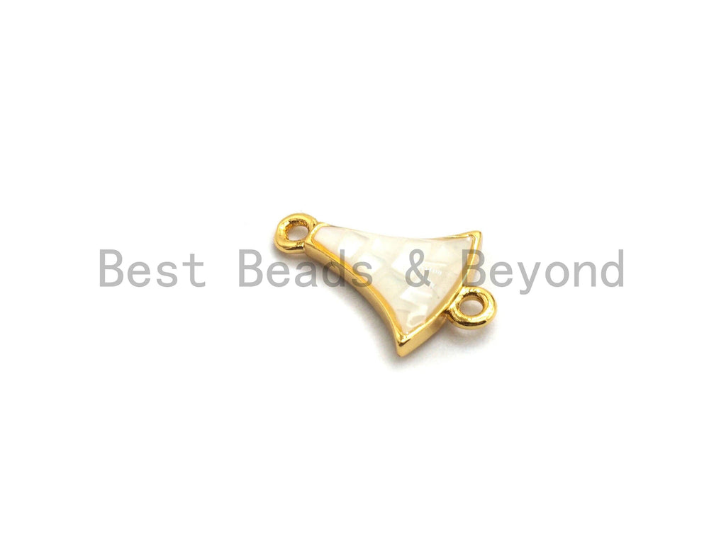 100% Natural White Fan Shaped Small Connector with Gold/Silver Finished Edging, White Shell Connectors, Shell Jewelry, 10x15mm,SKU#Z265