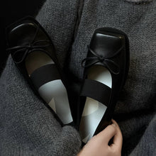 Load image into Gallery viewer, Women's Bow-Knot Genuine Leather Ballet Flats - Chunky Heel Mary Jane Shoes