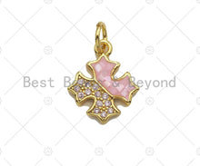 Load image into Gallery viewer, Clover Pink Pendant/Charm, Pink Mother-of-pearl Clover Pendant, Cubic Zirconia Pendant, Gold Tone, 12x13mm, Sku#LK67