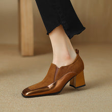 Load image into Gallery viewer, Women's Retro Square-Toe Chunky Heel Dress Shoes - Genuine Leather High Heels