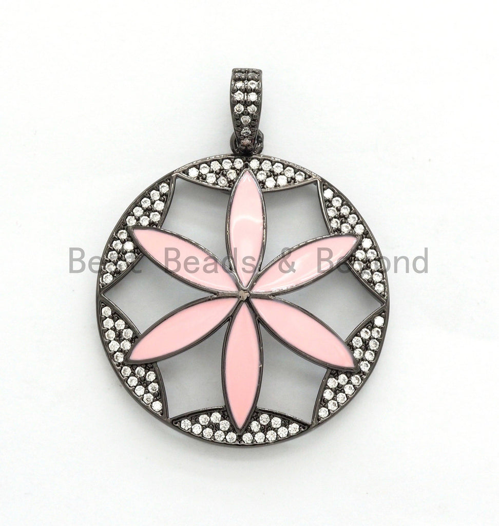 NEW DESIGN CZ Micro Pave Enamel Flower Pendant, Oil Drop Flower Pendant, Flower Enamel Pendant, Women Jewelry, 33x36mm,sku#F564