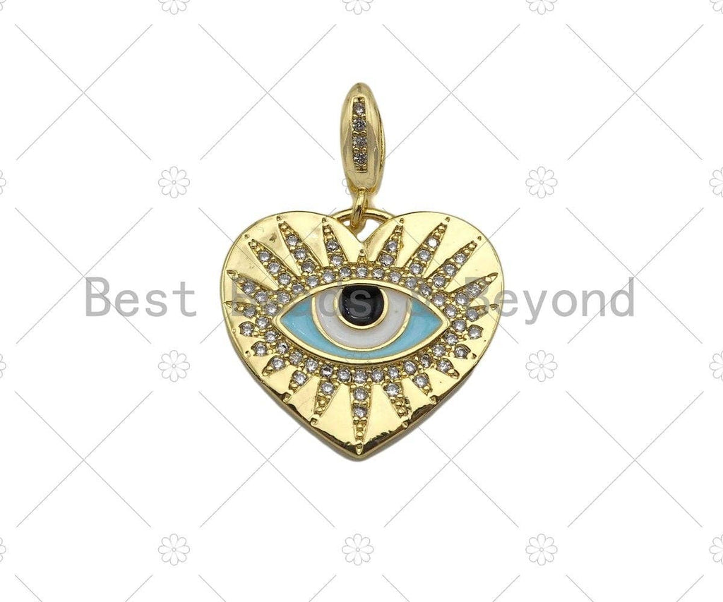CZ Micro Pave 18k Gold Enamel Evil Eye On Heart Shape Pendant, lk211