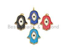 Load image into Gallery viewer, Enamel Colorful Evil eye On Hamsa Hand Pendant,CZ Micro Pave Oil Drop pendant,Enamel pendant,Enamel Jewelry,21x28mm,sku#F971