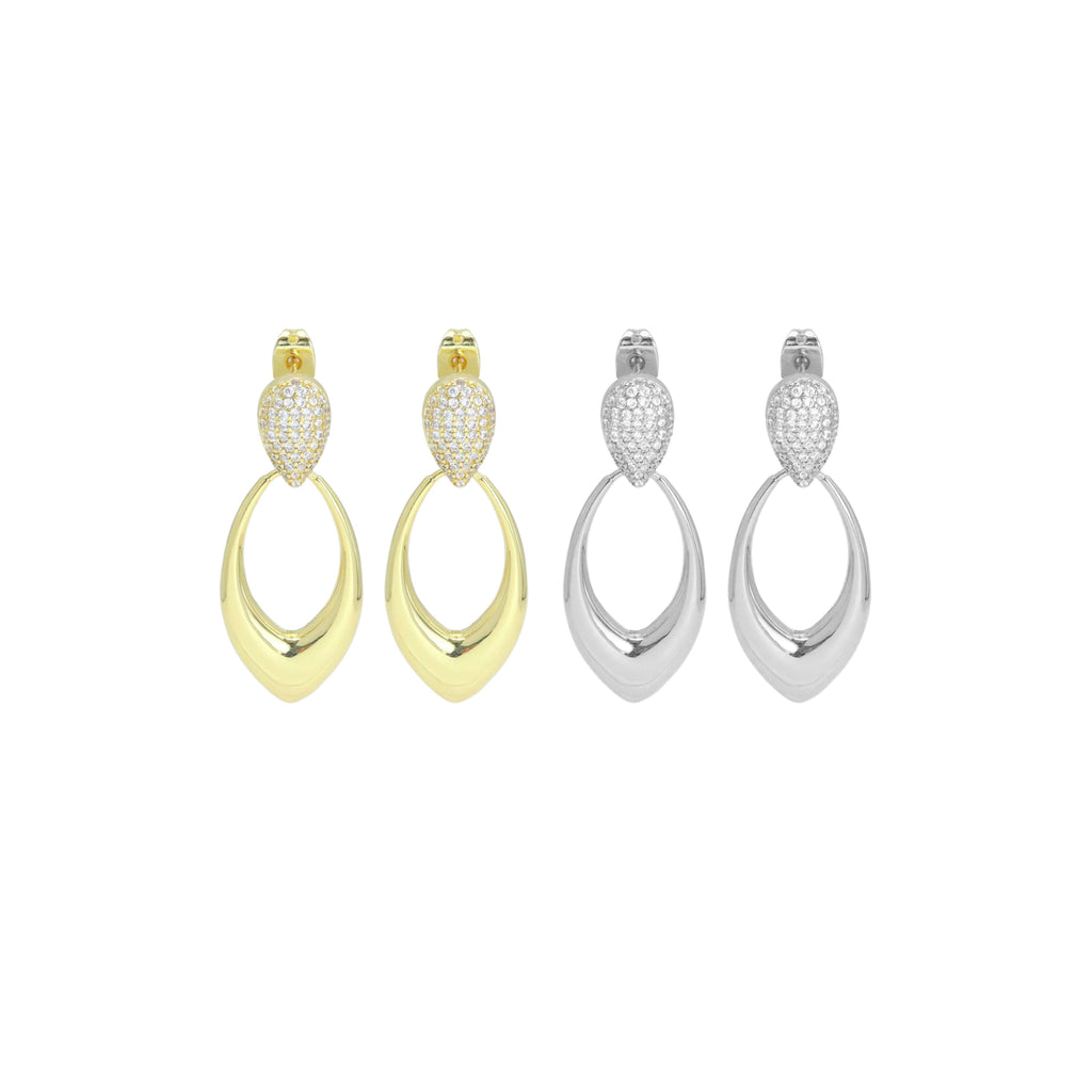 Gold Silver Clear CZ Teardrop Shape Earrings, Sku#A343