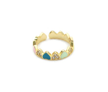Load image into Gallery viewer, Gold CZ Colorful Enamel Heart Stackable Ring, Sku#X357