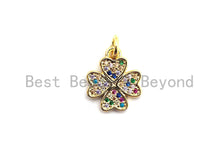 Load image into Gallery viewer, CZ Colorful Micro Pave Shamrock Pendant Charm, Clover Shaped Pave Pendant, Gold plated, 11x13mm, Sku#F754C