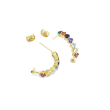 Load image into Gallery viewer, Colorful CZ Gold Arc Stud Earrings, Sku#A136