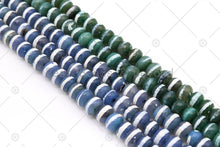 Load image into Gallery viewer, Quality DZI Blue/Green Agate Beads, Rondelle with One line Tibetan Agate Beads, 10x14mm Agate,15 Full Strand, SKU#U1182