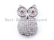 Load image into Gallery viewer, CZ Micro Pave Owl with Red Eye Beads, Rose Gold/Gold/Sliver Plated, 13x20x5mm, sku#C42
