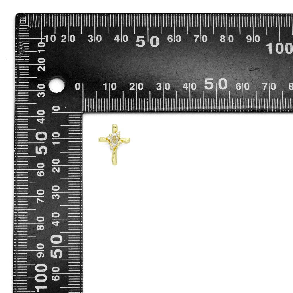 Gold Cross with Oval Crystal Center Charm Pendant, Sku#LK1180