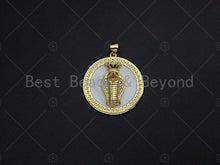 Load image into Gallery viewer, CZ Micro Pave Black/White Gold 3D King Cobra Head Pendant, Snake Medallion Charm, Roman Necklace Charm, Greek Coin Jewelry, 25mm, sku#LK01