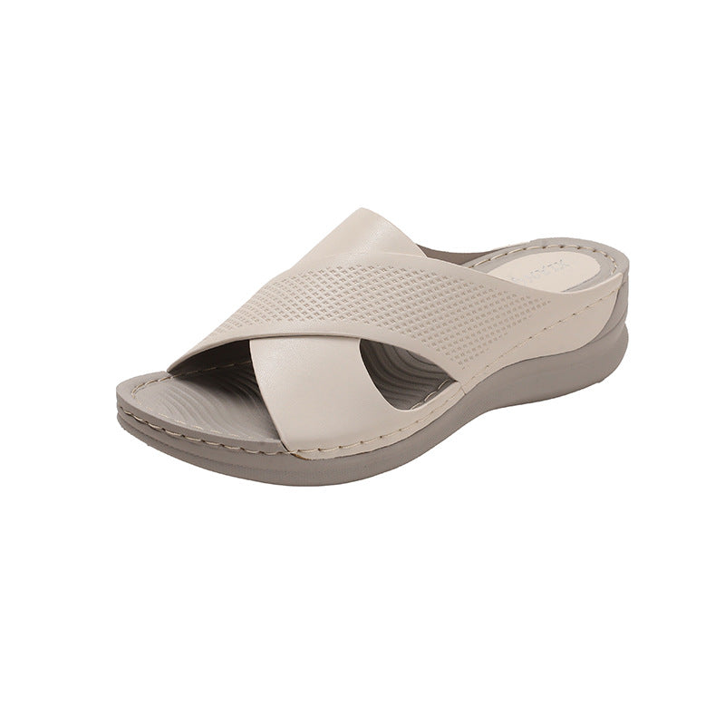 Women's Chunky-Sole Fish-Mouth Slide Sandals | Open Toe PU Slip-On Casual Slides