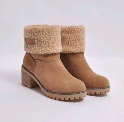 Premium Suede Snow Boots Women - Mid-Tube Thick Heel Winter Boots