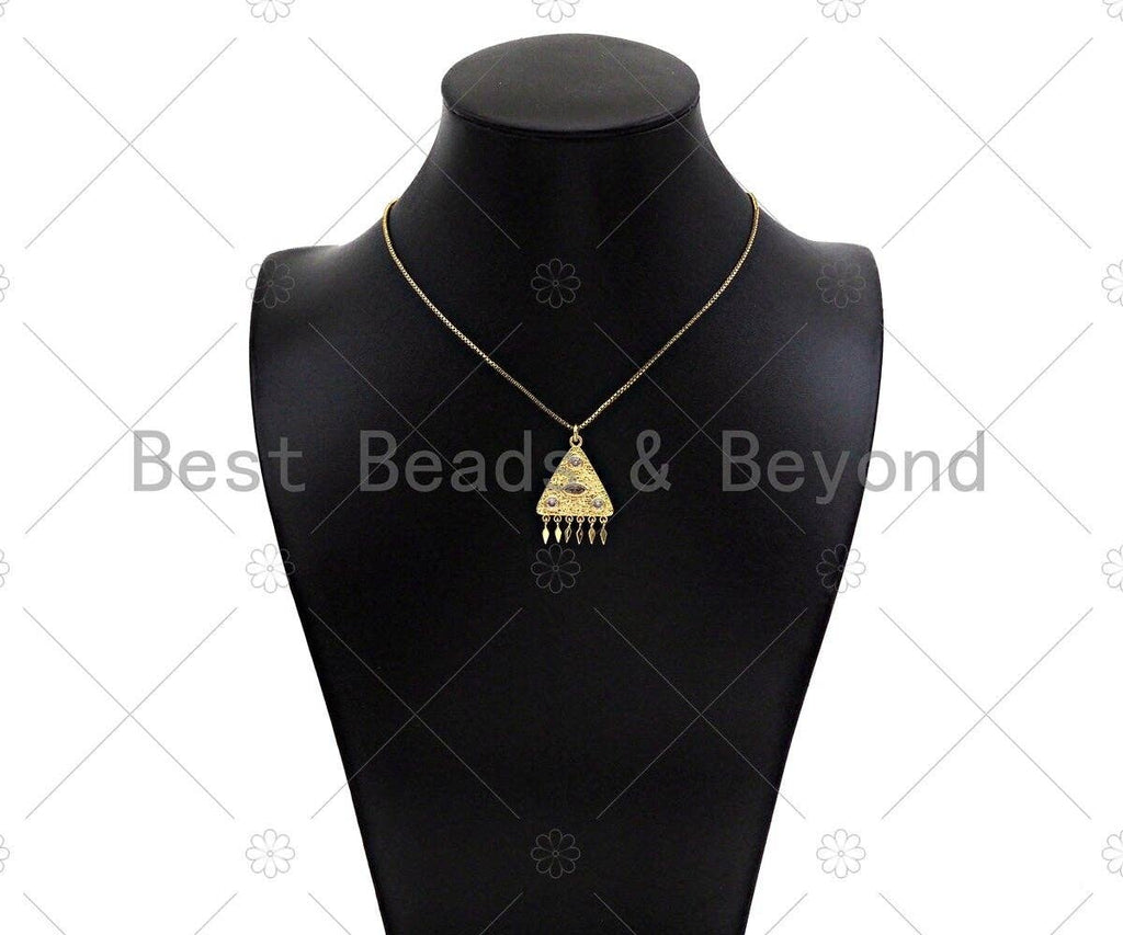 CZ Micro Pave Evil Eye with Dainty Tirangle On Triangle Shape Pendant, Big CZ 18K Gold Charm, Necklace Bracelet Charm, 30x21mm,Sku#L564