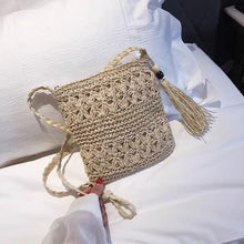 Load image into Gallery viewer, Handwoven Straw Square Shoulder Bag | Compact Woven Crossbody for Women