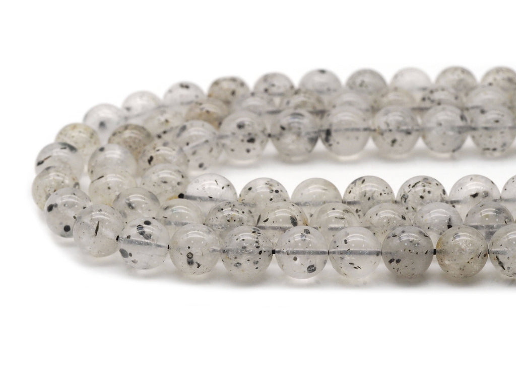 Genuine Black Spotted Quartz Round Smooth Beads, Sku#U1358