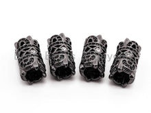 Load image into Gallery viewer, Black CZ Pave On Black Micro Pave Large hole spear shield spacer beads charms/Drum barrel beads, 8x16mm, SKU#G314