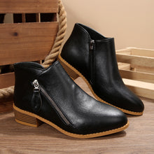 Load image into Gallery viewer, Women's Chunky Heel Pointed-Toe Ankle Boots – Side Zipper, PU Leather, Multi-Color