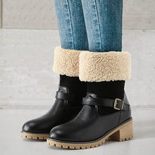 Load image into Gallery viewer, Women's Buckle Chunky Heel Western Boots | Warm Winter Round-Toe Mid Boots