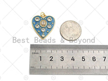 Load image into Gallery viewer, Blue Enamel Heart with Big Clear CZ Pendant,CZ Micro Pave Enamel Charm, Enamel Jewelry, 26x23mm, Sku#LK319