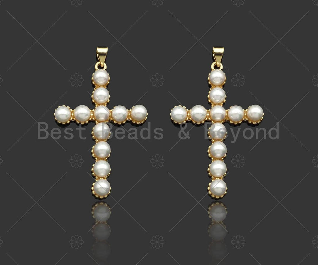 Mother of Pearl Cross Shape Pendant/Charm,18K Gold MOP Charm, 27x40mm, Sku#LD30