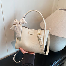 Load image into Gallery viewer, Women's Quilted Bucket Bag with Silk Scarf - PU Leather Crossbody Handbag