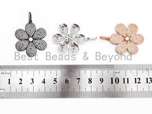 Load image into Gallery viewer, CZ Clear Micro Pave Flower Pendant, Flower Shaped Pave Pendant, Gold/Rose Gold/Silver/Gunmetal plated, 28x33mm, Sku#F409