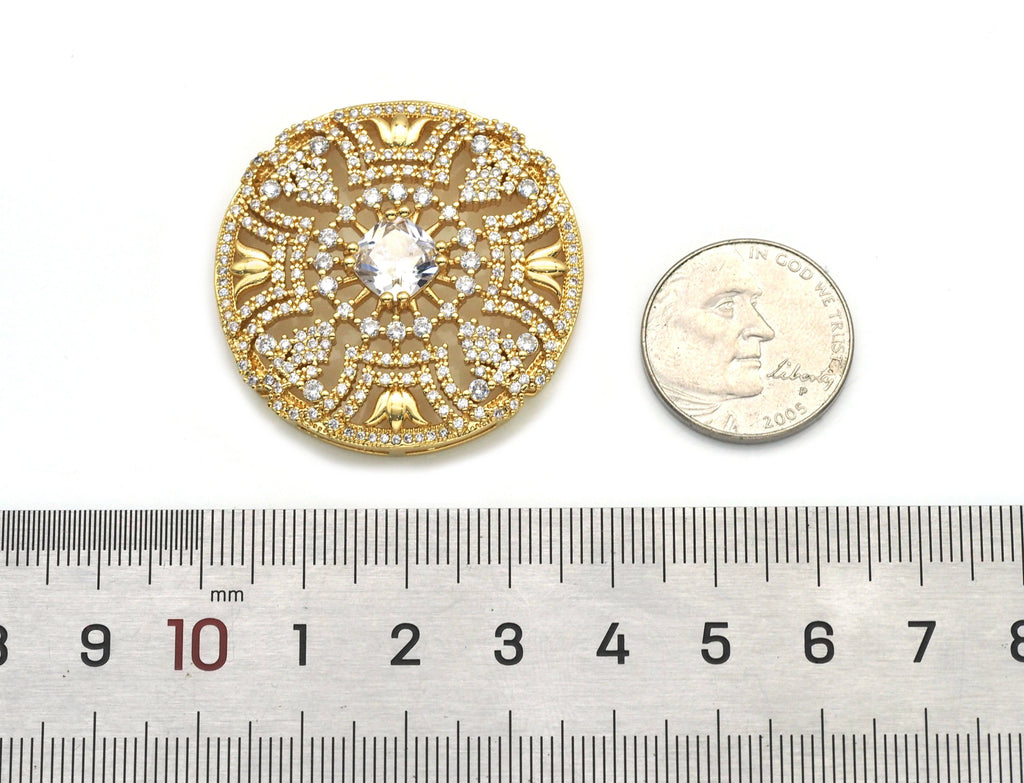 Large CZ Gold Filigree Style Round Charm, Sku#LX146