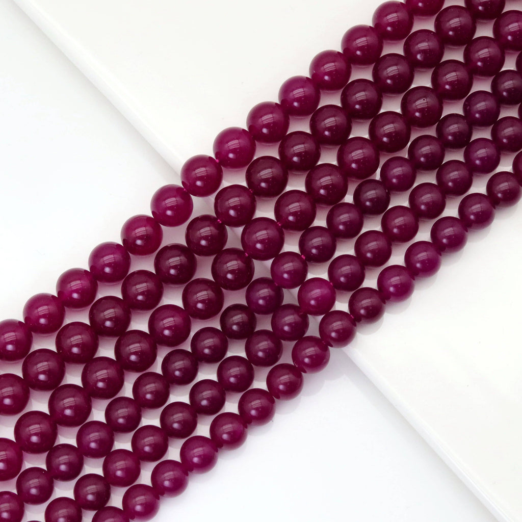 Round Smooth Magenta Color Jade, 6mm/8mm/10mm/12mm, sku#U1808