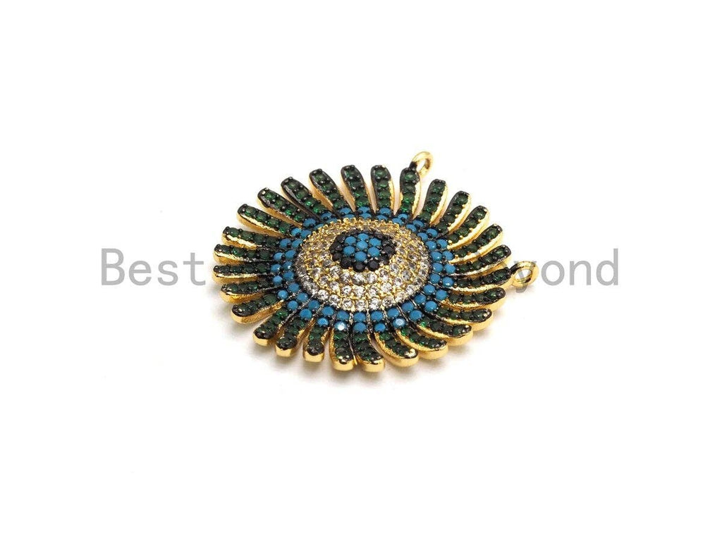 CZ Micro Pave Cobalt/Fuchsia/Green Sunflower Pendant, CZ Pave Focal Pendant, Gumental plated,28mm, sku#F653