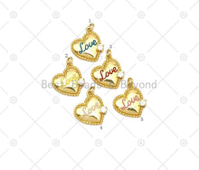 Load image into Gallery viewer, CZ Micropave Colorful Enamel Love Word On Heart Shape Pendant, 18K Gold Filled Heart Charm,Necklace Bracelet Pendant, 16x14mm, Sku#JL54