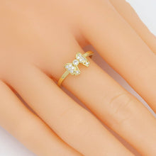 Load image into Gallery viewer, Gold Silver Clear CZ Bow Adjustable Ring, Sku#A322