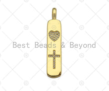 Load image into Gallery viewer, CZ Micro Pave 18k Gold Moon Heart Cross Star Bar Pendant, Cubic Zirconia Pendant, Pattern Charm, CZ Micro Pave Pendant,9x42mm, Sku#LK182
