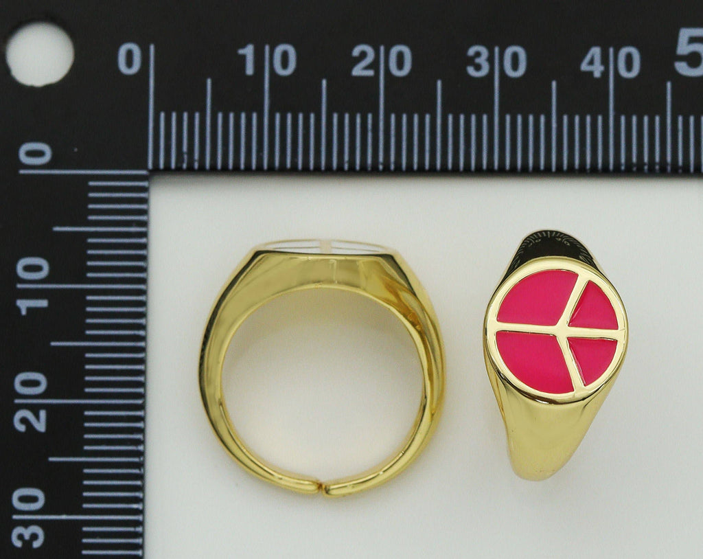 Enamel Peace Sign On Round Adjustable Ring, Sku#X325
