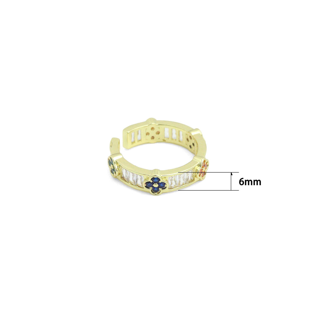 Baguette CZ Colorful Flower band Adjustable Ring, Sku#A491