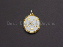 Load image into Gallery viewer, CZ Pave White Cobalt Enamel Star Moon on Round Pendant,Ename