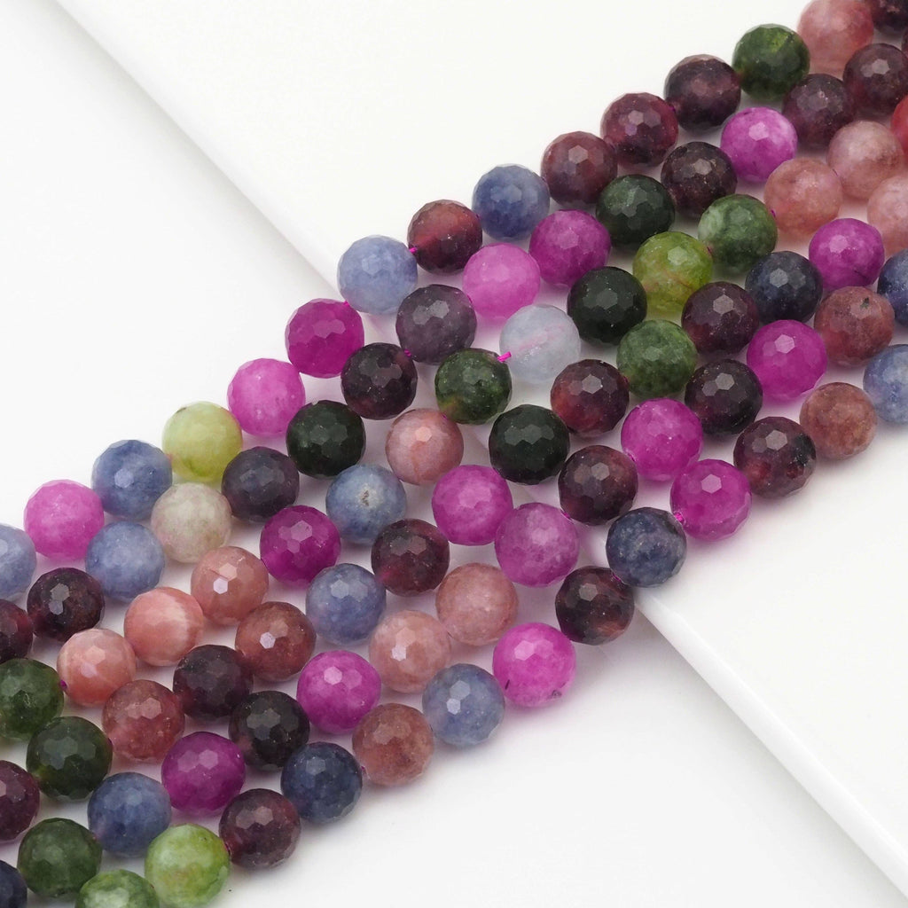 Multicolor Jade Round Micro Cut Beads, Sku#U1648