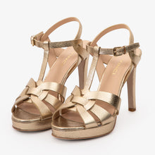 Load image into Gallery viewer, The Parisian Gold Leather T-Strap Platform Heel Women Sandal