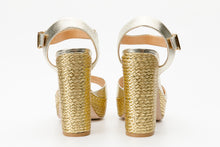 Load image into Gallery viewer, The Tampico Platform Heel Gold Leather Women Sandal