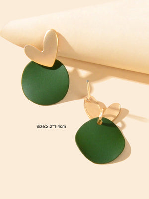 Love Heart Green Round Stud Pierced Hypoallergenic Female Earrings Stud Jewelry