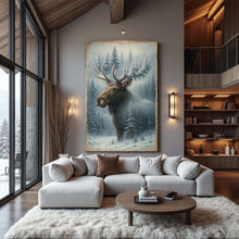 Load image into Gallery viewer, Snowy Forest Moose Double Exposure Wall Art