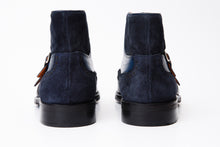 Load image into Gallery viewer, The Albus Navy Blue Leather &amp; Suede Double Strap Monk Brogue Men Boot