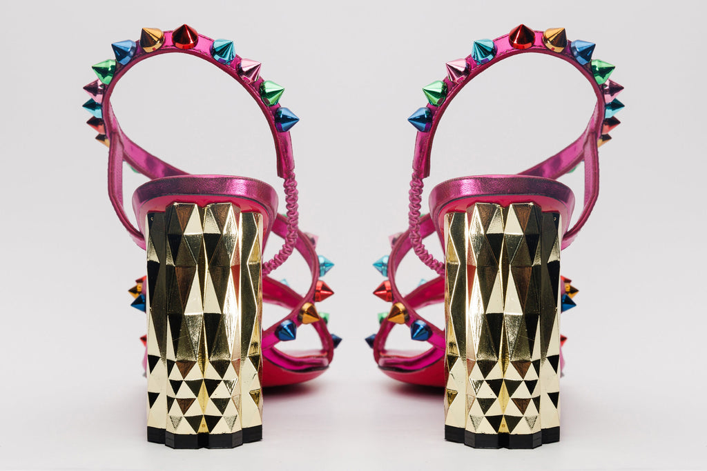 The Caris Fuchsia Block Heel Spike Leather Women Sandal Final Sale!