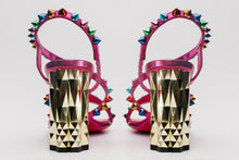 Load image into Gallery viewer, The Caris Fuchsia Block Heel Spike Leather Women Sandal Final Sale!
