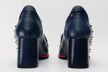 Load image into Gallery viewer, The Infanta Navy Blue Spike Leather Block Heel Pump Women Shoe