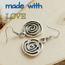 Load image into Gallery viewer, Boho Spiral Earrings Geometric Dangle Minimalist Silver Infinity Symbol Jewelry square or circle