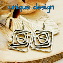 Load image into Gallery viewer, Boho Spiral Earrings Geometric Dangle Minimalist Silver Infinity Symbol Jewelry square or circle