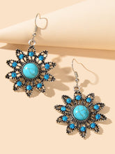 Load image into Gallery viewer, Vintage Jewelry Antique Silver Hollow out Blue Turquoise Flower Dangle Earrings