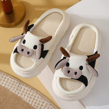 Load image into Gallery viewer, Cartoon Cow Frog Slippers | Linen Non-Slip Breathable Indoor Garden Shoes