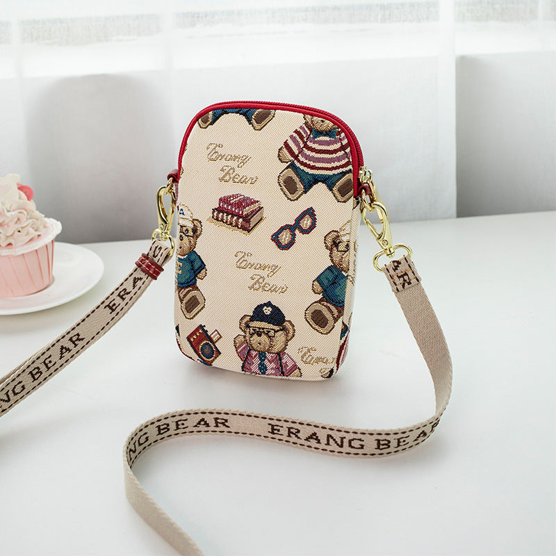 Embroidered Canvas Phone Crossbody Bag for Women - Fashionable Streetwear Shoulder Bag with Adjustable Strap